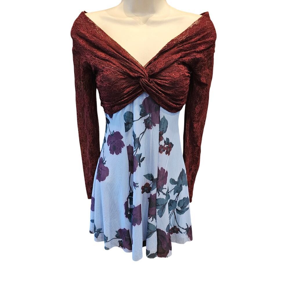 NWT Urban Outfitters XS sheer double layer off shoulder lace dress sexy flirty